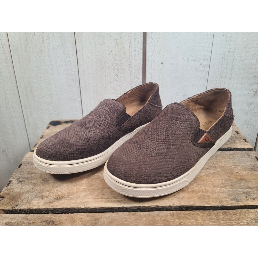 Coastal Grunge Gorpcore OluKai Pehuea Leather Slip On Sneakers Women 6 Brown EUC